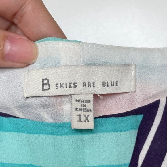 Skies Are Blue Women's Blue Orange Geometric Sleeveless Maxi Dress Size 1X - Picture 3 of 6